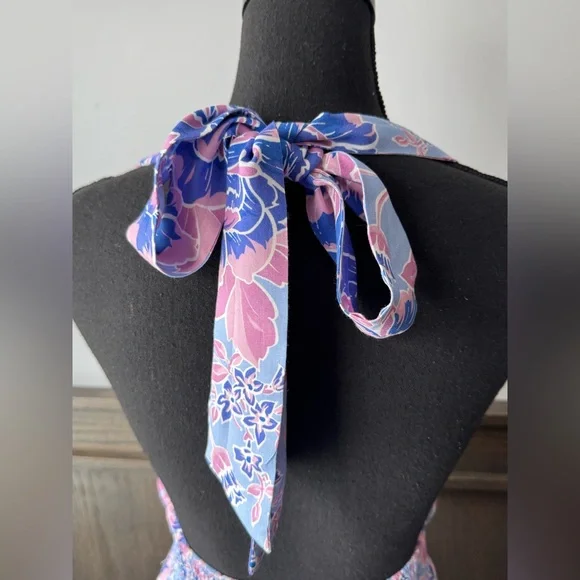 Zesica pink and blue floral halter tiered maxi dress NWT medium - Picture 8 of 10